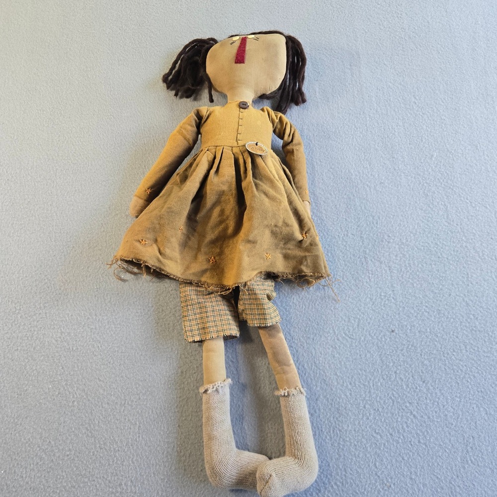 Handmade Primitive Rag Doll Abby Folk Art 24 Inch Mustard Yellow Rustic Decor